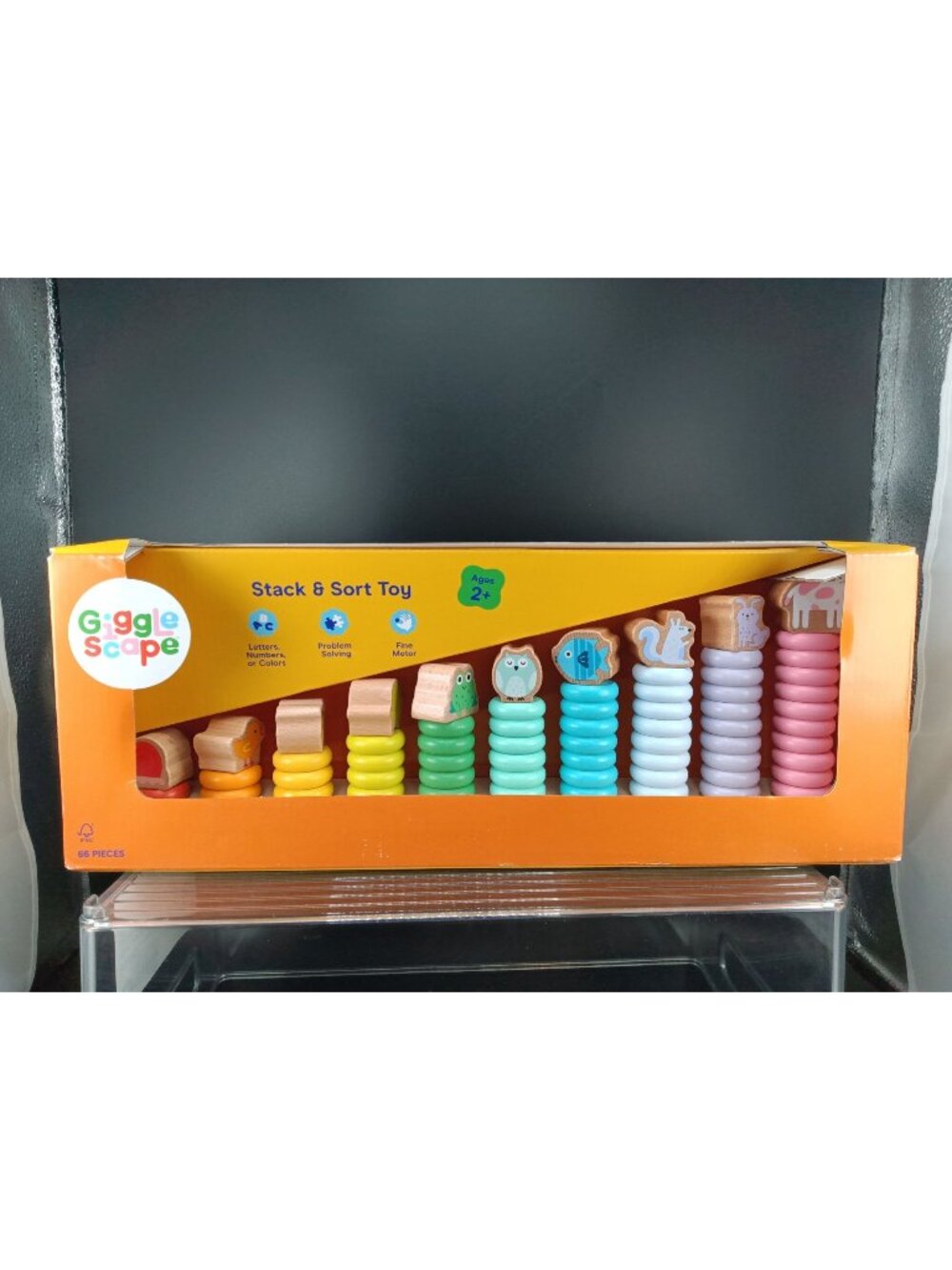 Giggle Scape Stack & Sort Wooden Toy For Kids 2+ Letters Colors